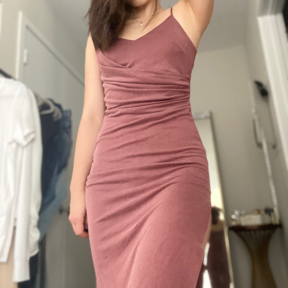 Dusty Rose Midi Wrap Effect Dress